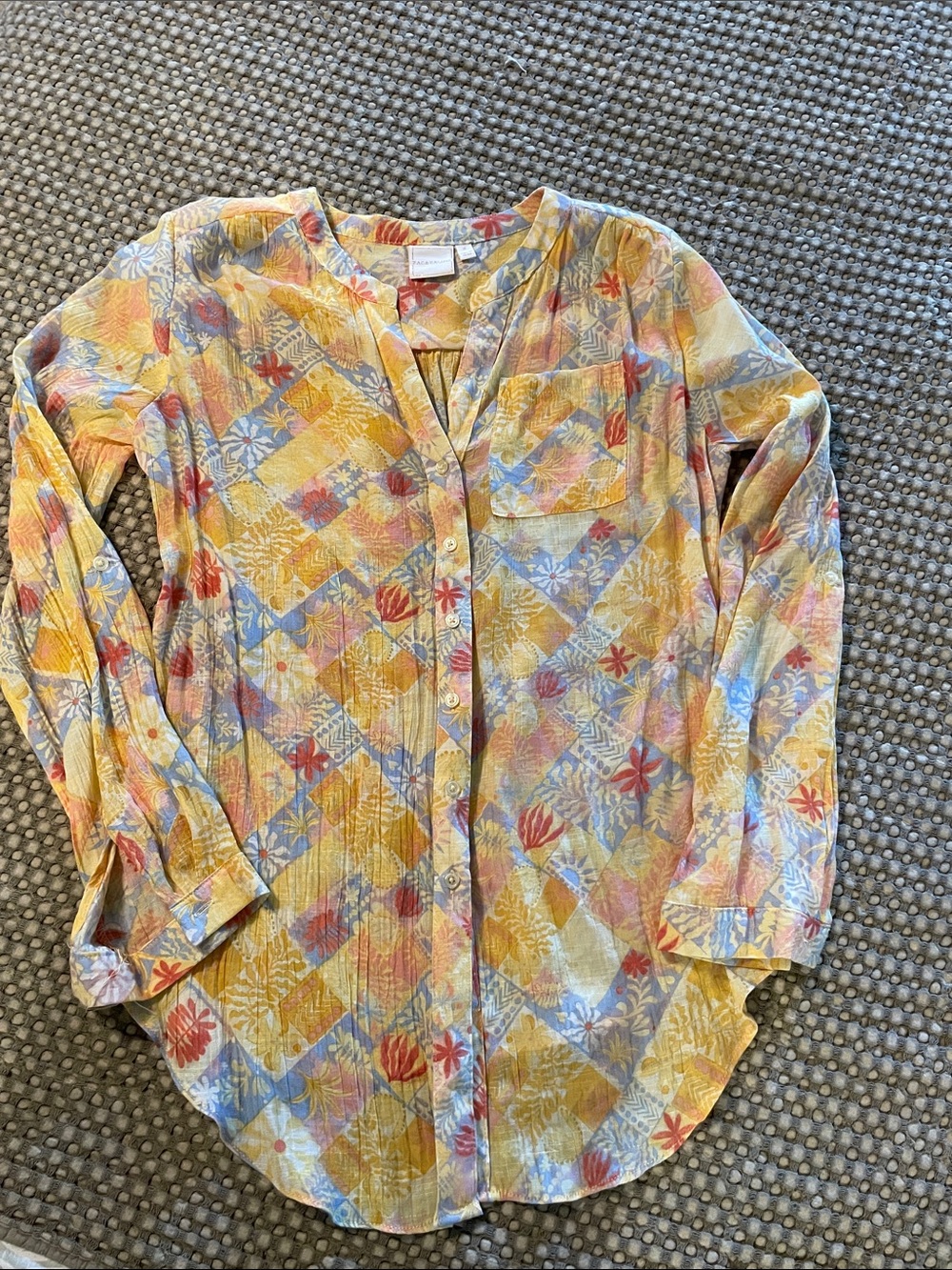 Zac & Rachel Floral Patchwork Button-Front Women’s Blouse in Yellow (szS)